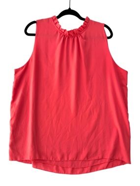 Ruffled Neck Sleeveless Blouse - Coral